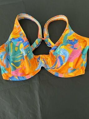 Freya Orange Multi Tropical Print Bikini Top - 34H (USA) - EUC